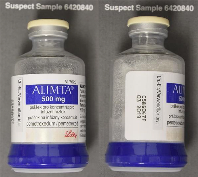 Alimta Fälschung Flasche - Abb. 1. Alimta Fälschung Flasche - Abb. 1.